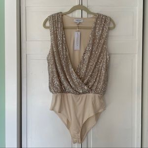NWT Gilli Gold Sequin Bodysuit with Snap Front Option